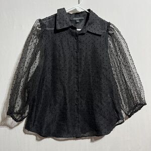 Andrew Marc Blouse Top Women's Small Black Polka Dot Lined‎ Collared Button-Up